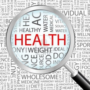 health-magnifying-glass-over-background-with-different-association-terms-vector-illustration